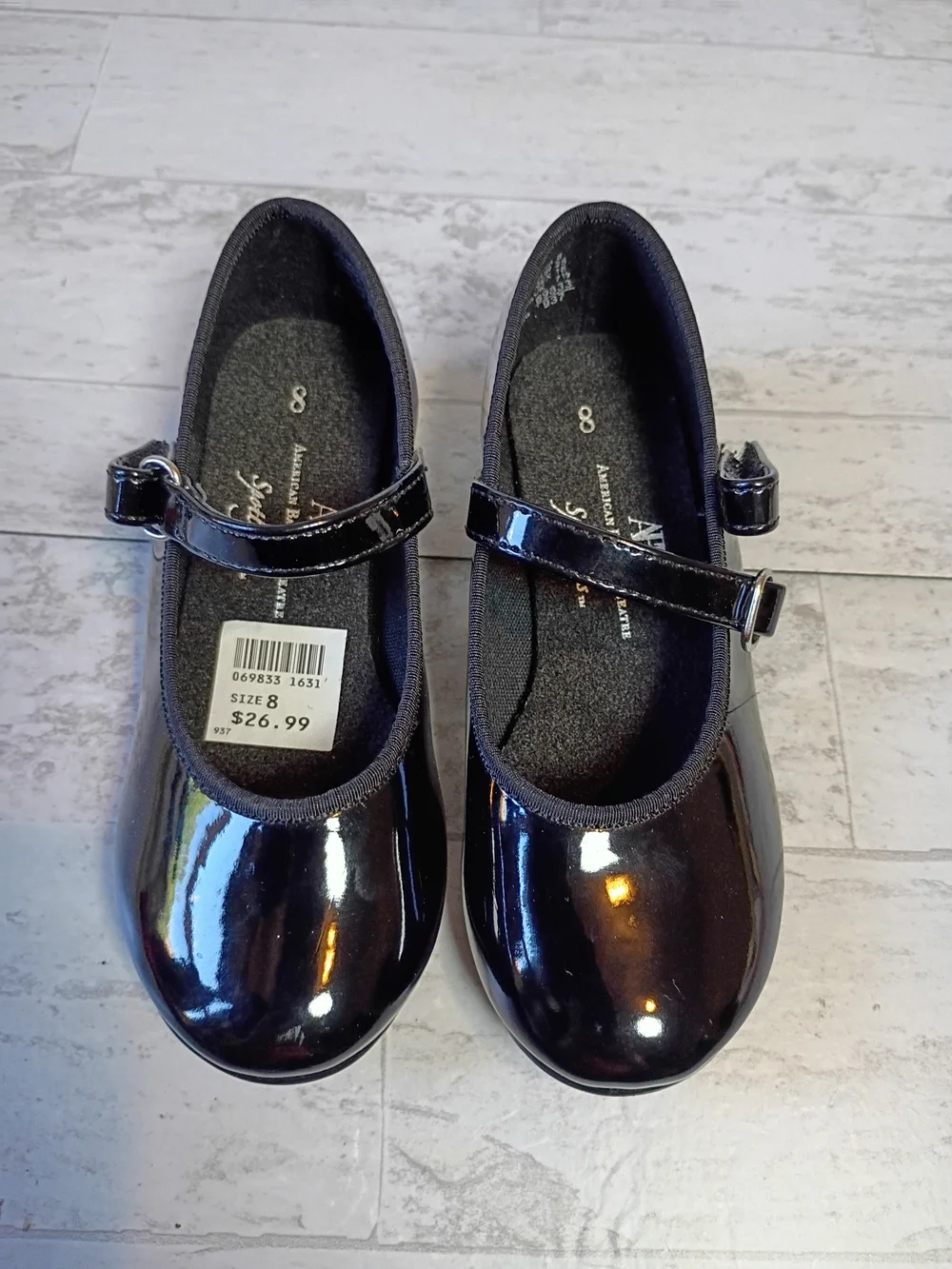 American Ballet Theatre ABT Girls' Mary Jane Tap Dance Black Strap Shoes sz 8